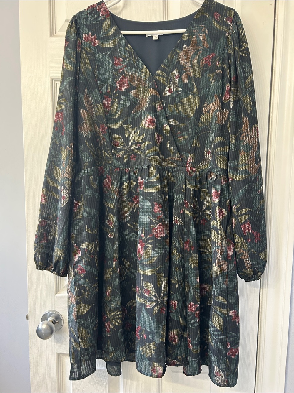 Reitmans Teal Floral Long Sleeve Wrap-Style Dress